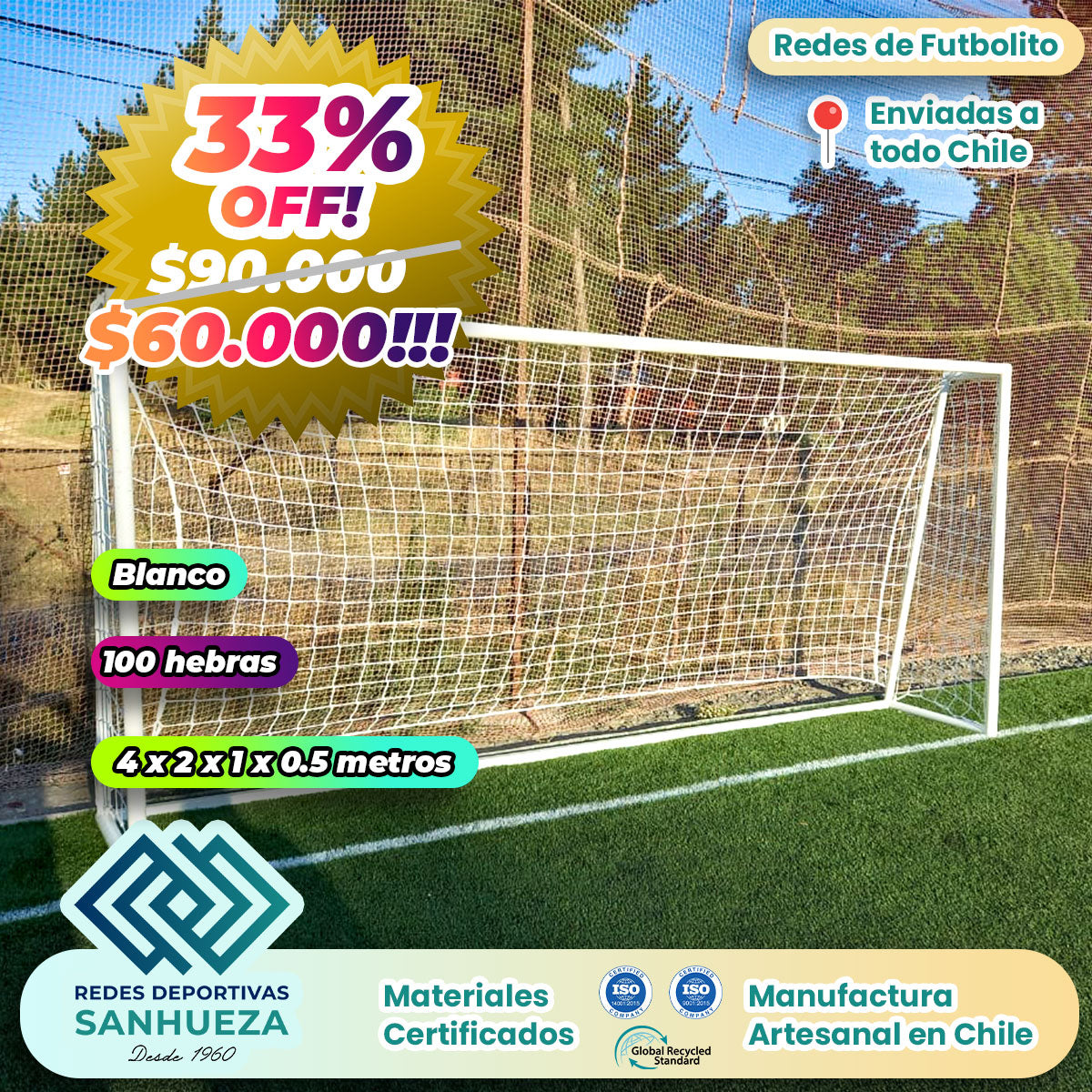 🔥 ¡OFERTA! Juego Red Arco Futbolito 100 hebras
