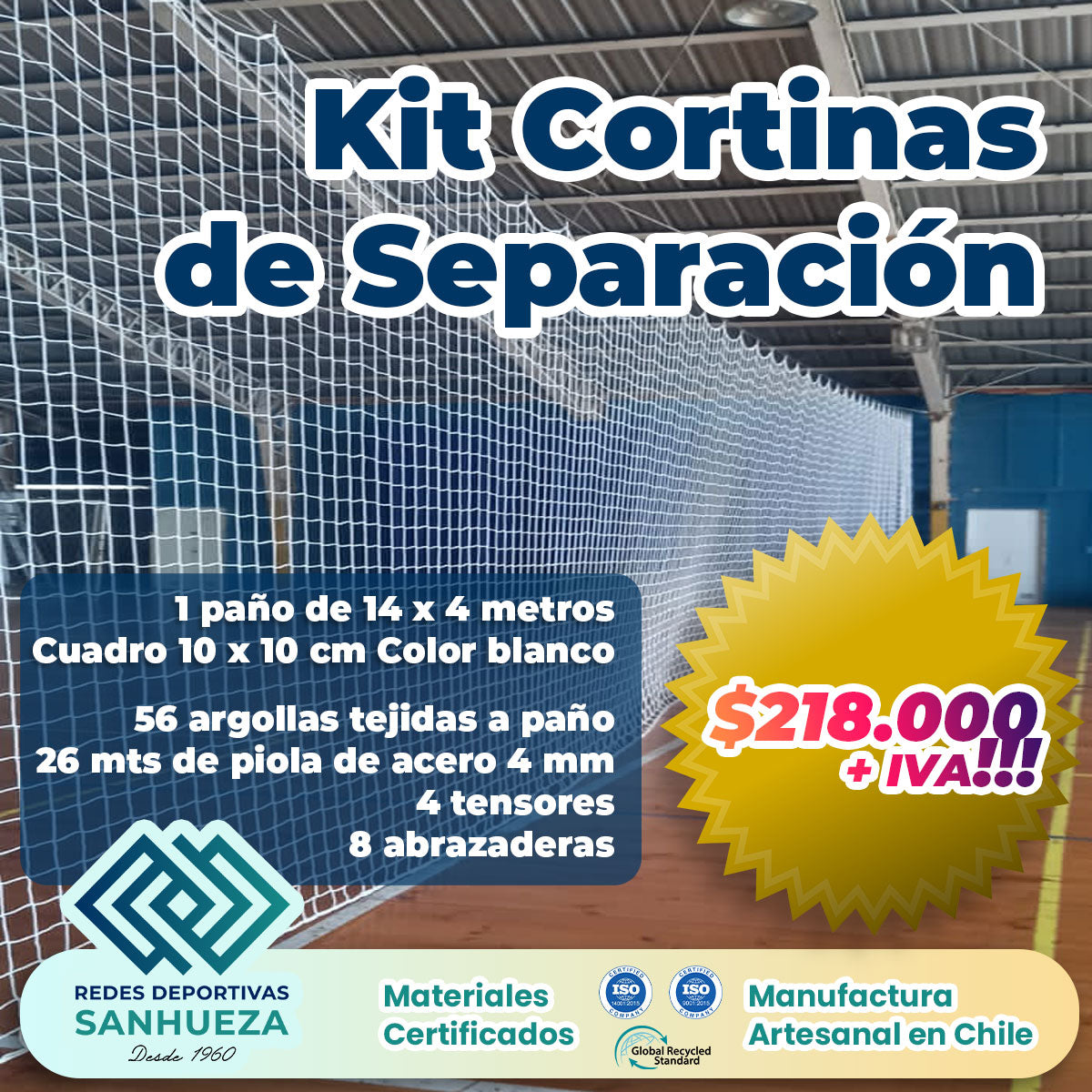 🔥 ¡Kit Cortinas de Separación! Paño, piolas, tensores, abrazaderas