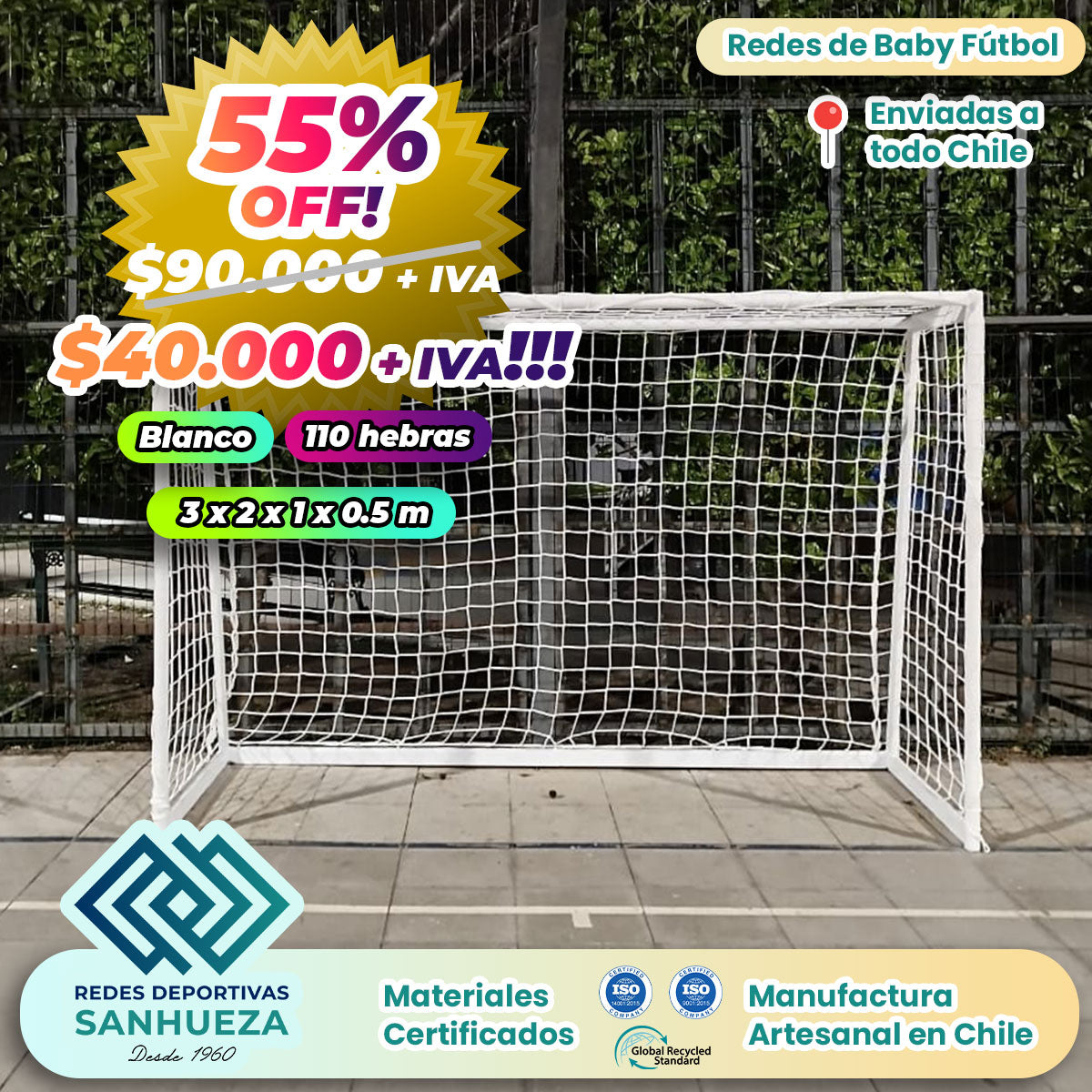 🔥 ¡OFERTA! Juego Red Baby Fútbol Estándar 110 hebras | Blanco