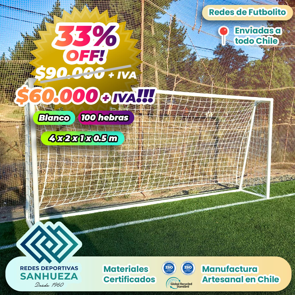 🔥 ¡OFERTA! Juego Red Arco Futbolito Estándar 100 hebras