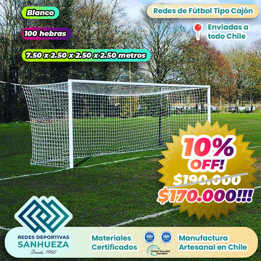 🔥 ¡OFERTA! Juego Red Arco Fútbol Tipo Cajón 100 hebras | Blanco
