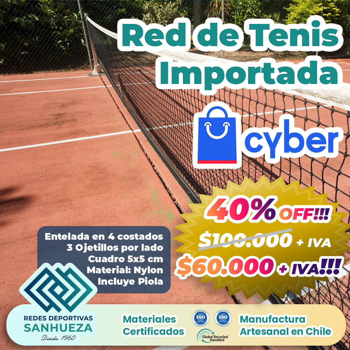 🔥 ¡CYBER! Red de Tenis Importada